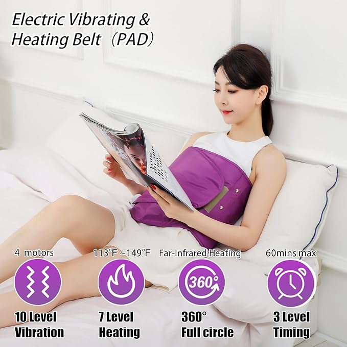Heating Sauna Belt with Hot Compress & Vibration Massage，Lumbar Abdominal Stomach Belly Massager Back Pain Relief Machine, for Body Muscle Relax,Waist Trimmer Fitness Home Exercise(Purple)