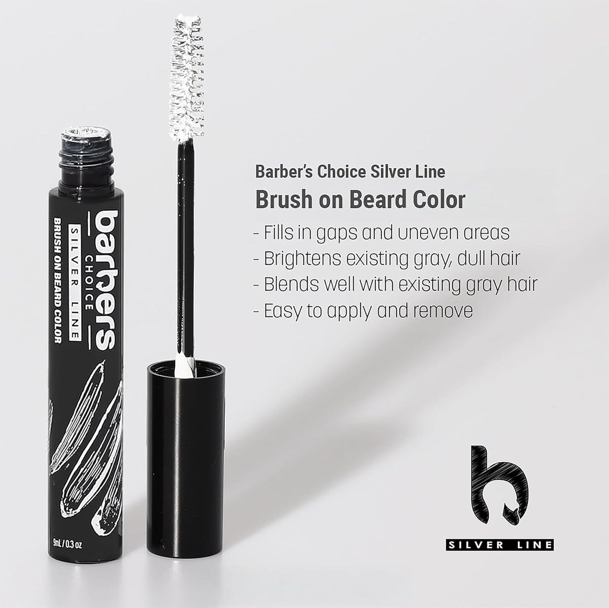 Barbers Choice Silver Line, Facial Hair Brush on Temporary Color for Silver Fox Men- Instantly Brighten White Beards, Mustache & Sideburns, Less Yellow, Easy Application, Off-White
