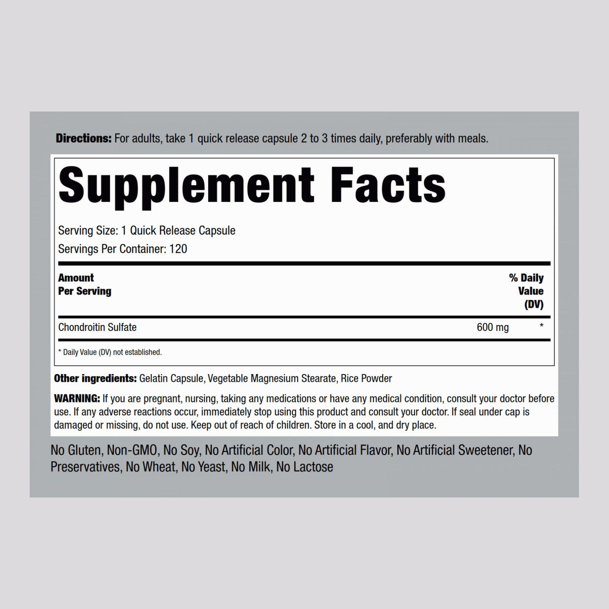 Piping Rock Chondroitin Sulfate Supplement | 600mg | 120 Capsules | Non-GMO, Gluten Free Supplement