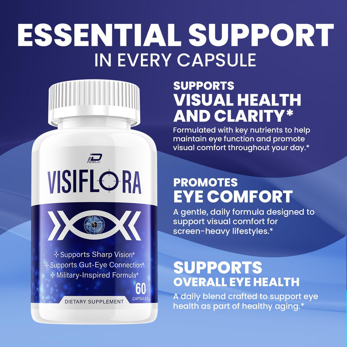 Indelo Visiflora Visual Support Supplement - Visi Flora Advanced Formula for Healthy Vision - 3 Pack - 180 Capsules