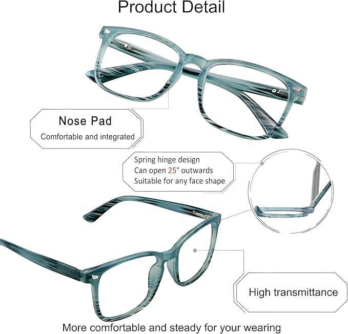 YEIN Bifocal Reading Glasses with Blue Light Blocking Lenses, Bifocal Reader for Women and Men, Vintage Square frame with Spring Hinge (+0.50/+2.75 magnification)