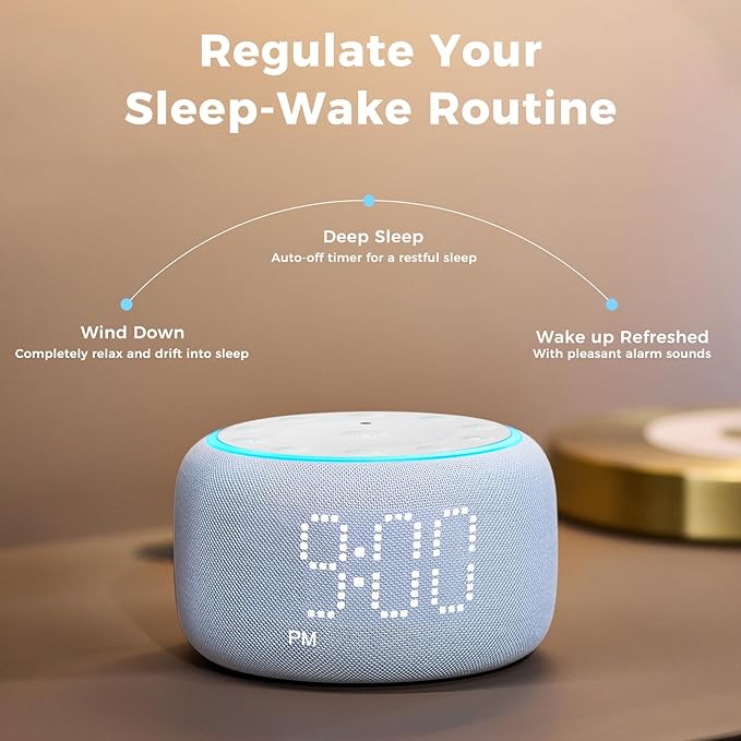 White Noise Machine Alarm Clock for Bedrooms - 5W Stereo Bluetooth Speaker - 24 Soothing Sounds - 9 Night Lights - Auto-Dimmable Digital Alarm Clock Sound Machine for Sleeping