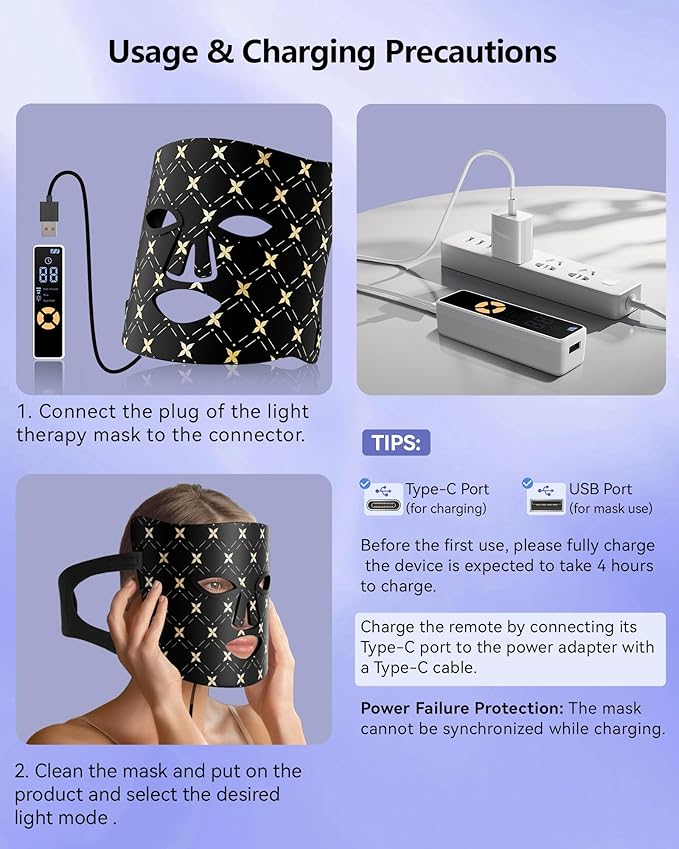 Red Light Therapy for Face,LED Face Mask Light Therapy, 630nm & 830nm Wavelength LED Light Therapy Device for Home Use (Satin Black)