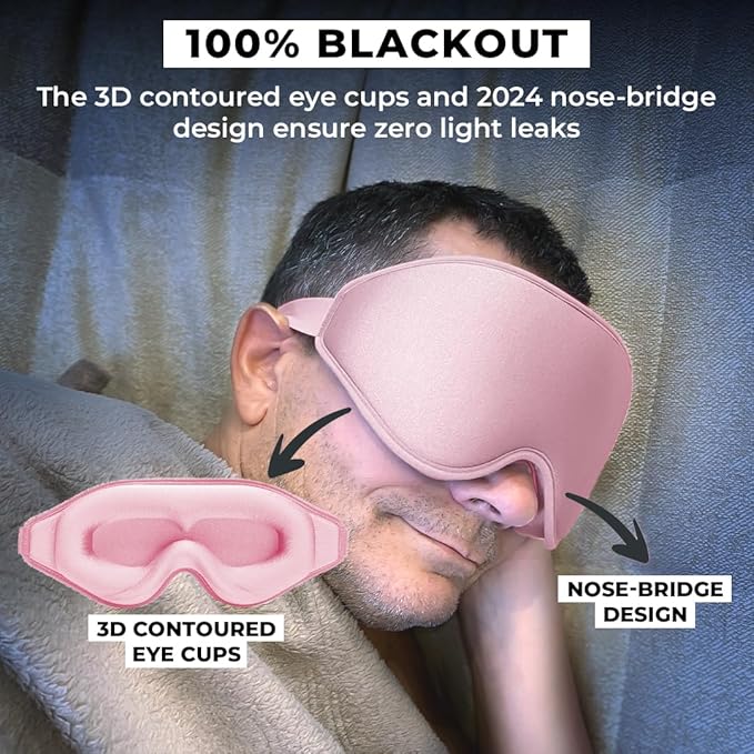 FlyHugz® 3D Travel & Home Sleep Mask | Ultra-Soft, 100% Light-Blocking Eye Mask for Deeper Sleep | Zero Eye Pressure, Adjustable Strap with Nose Bridge Design | Perfect for Travel and Insomnia