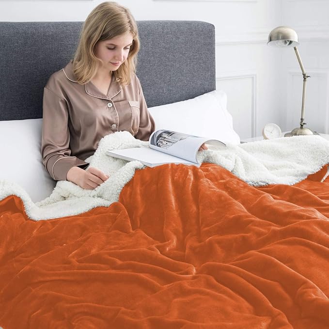 IR Imperial Rooms Rust Sherpa Fleece Throw Blanket Twin Size for Bed - Wholesale Bulk Pack of 12 Sherpa Blankets - Soft Fluffy Throw Blankets for Hotels, Guest Bedroom, 60x80 Inches
