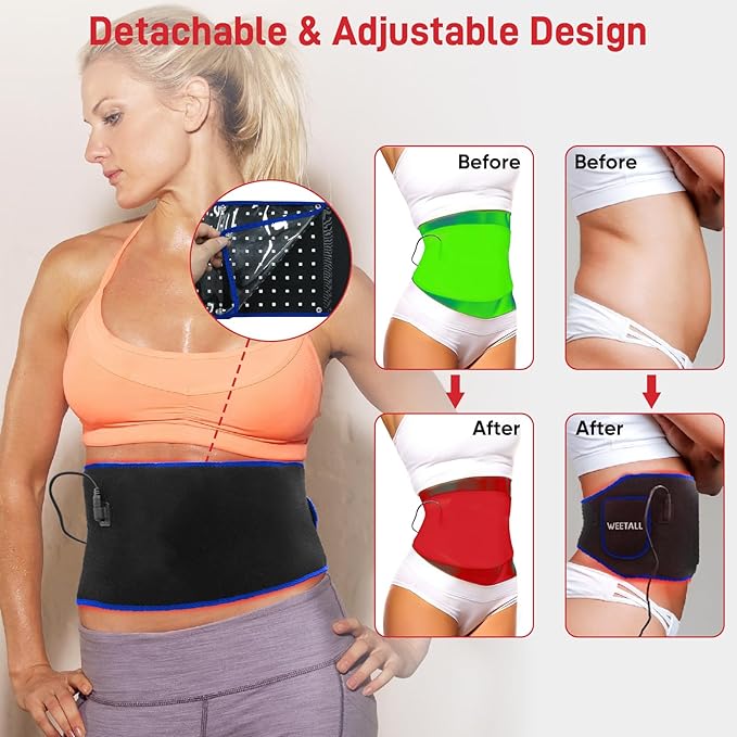 Red Light Therapy Belt for Body: Infrared Heating Vibration Massage Wrap Pad for Waist, Shoulder, Belly Pain Relief, Portable Relaxation Device for Home, Women & Men (Blue Black)