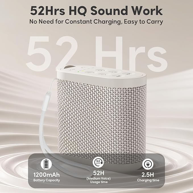 Portable Sound Machine for Travel, White Noise Sound Machine for Sleeping, 52-Hour Lasting Mini Noise Machine with 21 Quality Non-looping Sounds, Headphone Jack, Memory, Timer for Adults,Hotel (Khaki)
