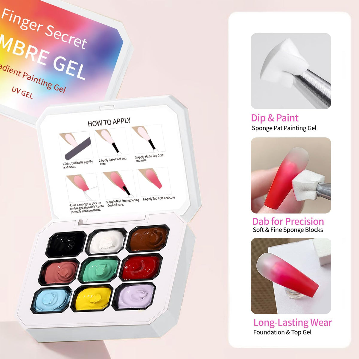 Ombre Gel Nail Polish Nail Sponges for Ombres 9 Series Colorful Blush Effect Gradient Painting Gel for Ombre Nails Multistyle French Manicure Nail Art DIY Home (A2, 1)