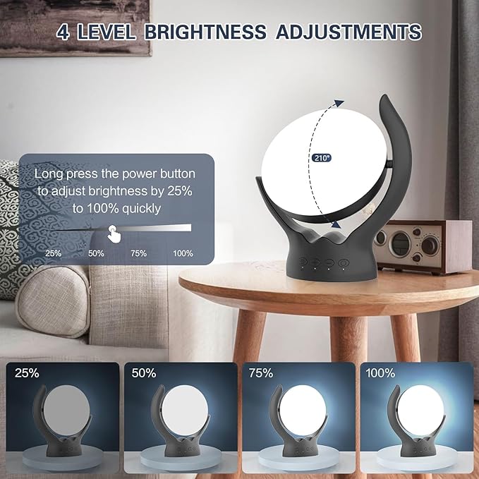 Voraiya Light Therapy Lamp, UV-Free 10000 Lux, Rotatable Happy Sunlight With 5 Brightness & 3 Color Temperature, Timer & Memory Function, Daylight for Bedroom, Office