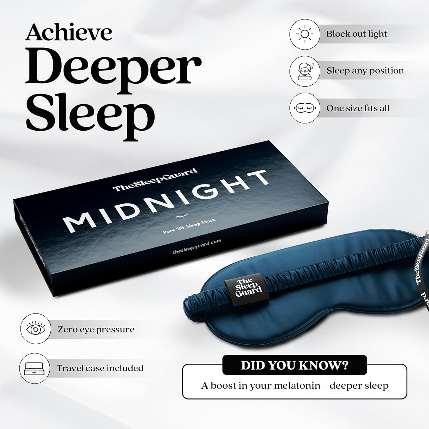Pure Silk Sleep Mask [100% 6A Mulberry Silk, 22 Momme] Light Blocking Travel Essentials. Eye Masks for Sleeping. Black Oeko-Tex Blindfold. Eye Covers for Men & Women