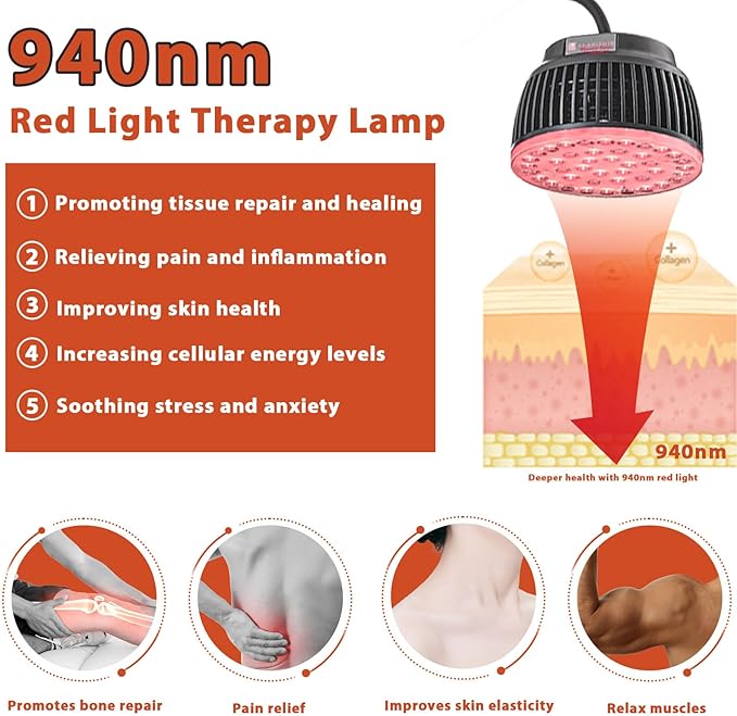 Red Light Therapy Lamp- 660nm Red Light,850nm & 940nm Infrared Light Therapy with Height Adjustable Stand,Timer with Digital Display - Effective for Body Pain and Skin Vitality（B40）