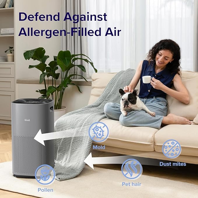 LEVOIT Air Purifiers for Home Large Room Up to 2933 Sq. Ft with Smart WiFi, PM2.5 Monitor, HEPA Sleep Mode, 3-in-1 Filter for Smoke, Pet Allergies, Dust and Odor, Alexa Control, Core 600S-P, Gray