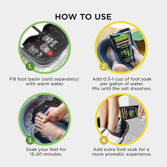 DAILY REMEDY 4-Pack Foot Soak Set - 2 Extra Strength Tea Tree Oil & 2 Citrus Detox - Made In USA - Soothes Sore Tired Feet, Athletes Foot, Stubborn Foot Odor, Softens Calluses & Refreshes & Detoxifies