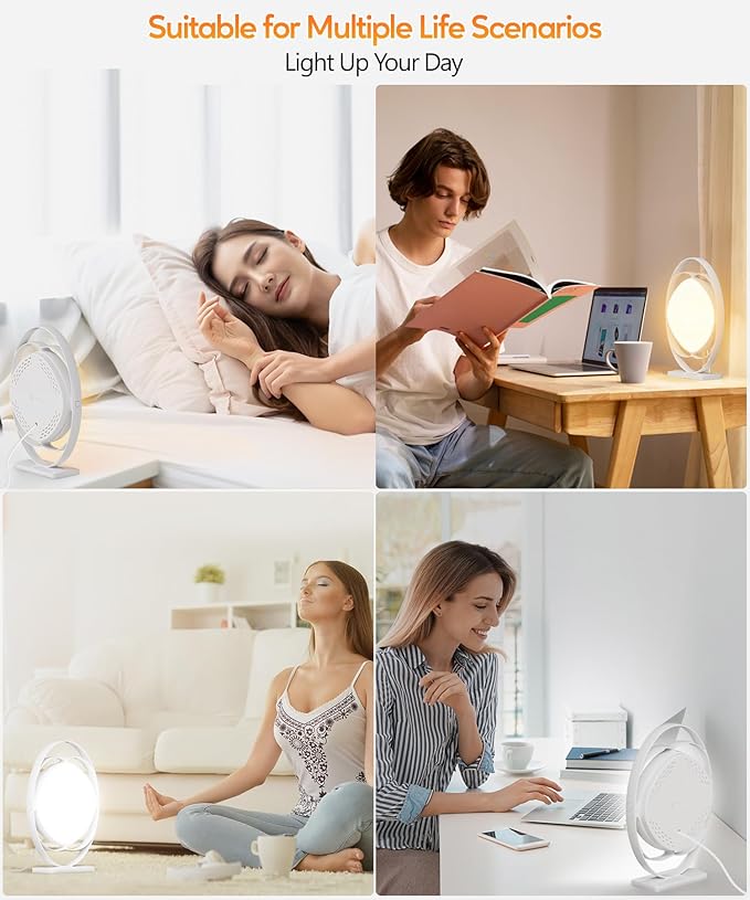 HIBOITEC Light Therapy Lamp - 10000 Lux UV-Free Sun Light With 3 Color Temperature, 5 Adjustable Brightness, Timer & Memory Function - Happy Mood Light for Office Home, White