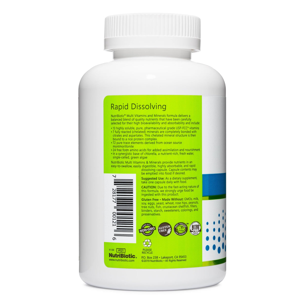 NutriBiotic – Multi Vitamins & Minerals, 180 Ct Capsules (Formerly Hypoallergenic Multiple) | 72 Pure Trace Elements in a Base of Chlorella | Pharmaceutical-Grade & Highly Absorbable | Gluten Free
