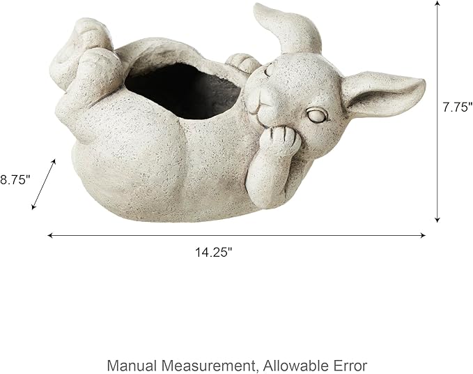 Glitzhome 14.25" L MGO Rabbit Statue Tall Planter, Bunny Shape Planter Cartoon Flower Pots with Drainage Hole, Rabbit Shaped Flower Container Succulent Planters for Spring Outdoor Garden Decor