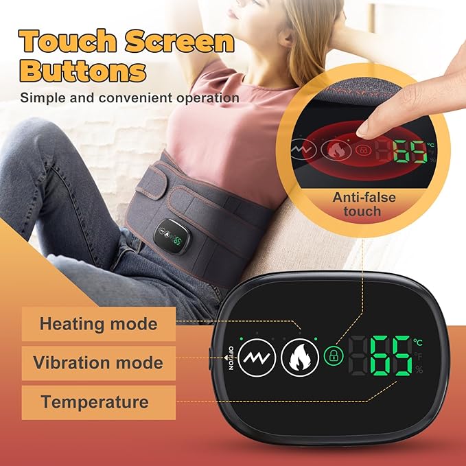 Cordless Heating Pad with Vibration for Back Pain Relief, XL Heated Back Belt Wrap with 3 Fast Heating and Vibration Massage Modes, 5000mAh Battery Operated Heat Pad for Back, Waist, Lumbar (Grey)