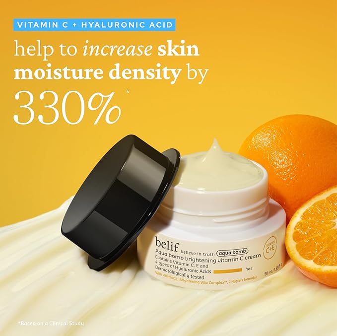 belif Aqua Bomb Vitamin C Face Cream Moisturizer, Infused with Hyaluronic Acid, Vitamin C & Vitamin E, Intense Hydration, For All Skin Types, Korean Skin Care