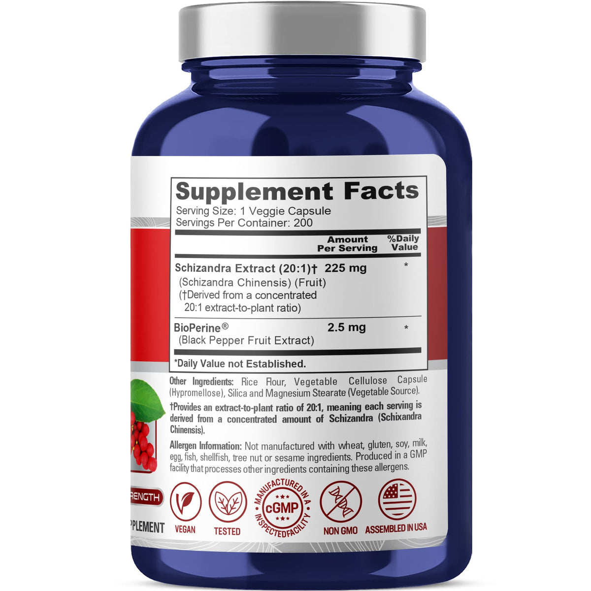 NusaPure Schizandra Berries Capsules, 225 mg, 200 Veg Capsules (Non-GMO, Vegan)