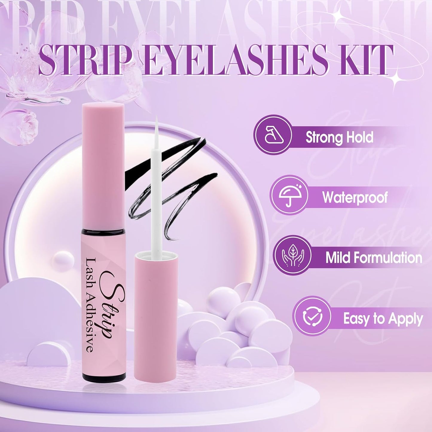 Strip Lash with Glue for DIY Lash-users: 10 Pairs, DIY, Natural Look, Fluffy, Manga, Wispy, Waterproof, Anime, Cat Eye, D Curl, 601
