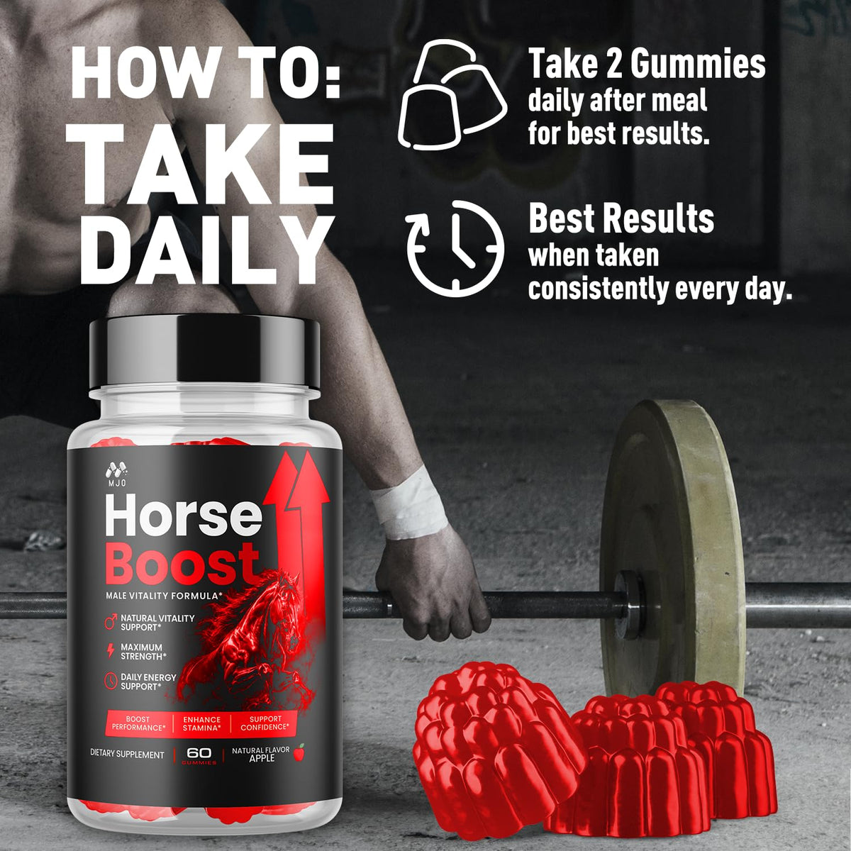 (5 Pack) Horse Boost Gummies for Men, Official Horse Boost Male Performance Support Supplement with All Natural Ingredients, Maximum Strength HorseBoost Advanced Mens Multivitamin Gummy (300 Gummies)