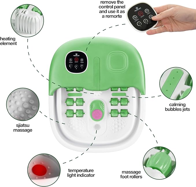 Medical king Foot Spa with Heat and Massage and Jets Includes A Remote Control Pumice Stone Collapsible Foot Spa Massager with Heat and Bubbles and Vibration