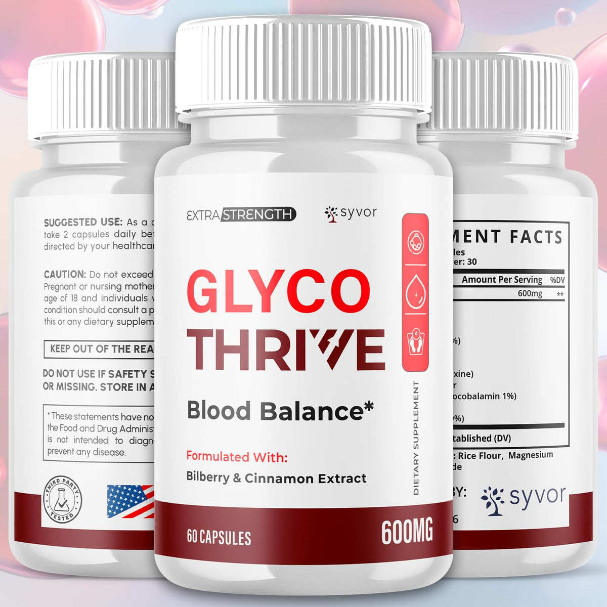 (3 Pack) Glyco Thrive Capsules, Official GlycoThrive Glycogen Support Pills with All Natural Ingredients, Advanced Formula Health Supplement with Max Strength Vitamins for Women & Men (180 Capsules)