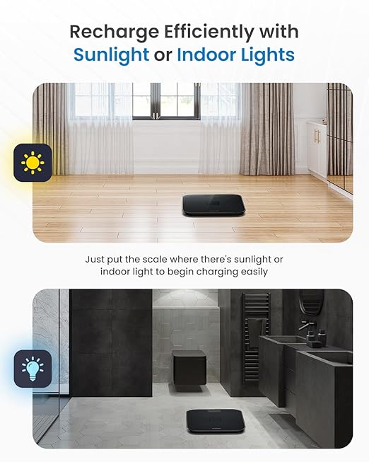 RENPHO Scale for Body Weight & Smart Tape Measure, Non-Bluetooth Solar-Powered Digital Bathroom Scale Charged by Sunlight/Indoor Lights, Body Measuring Tape for Weight Loss, 60in /150cm