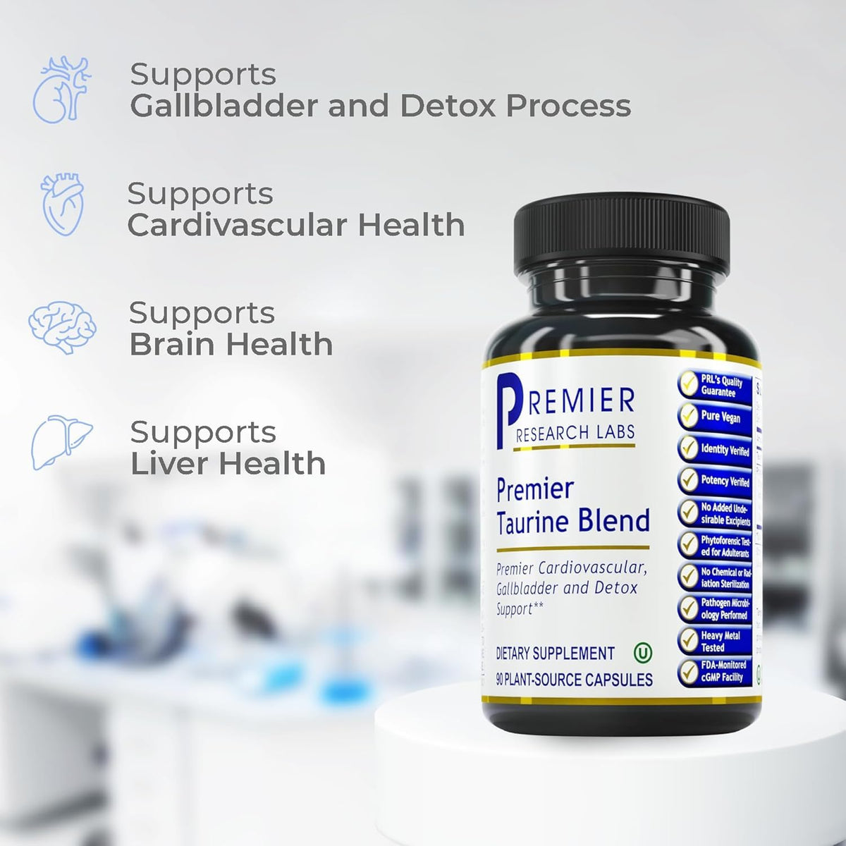 Premier Research Labs Taurine Blend - Amino Acid Supplement for Liver, Gallbladder, Brain & Heart Health, for Women & Men - 90 Vegetarian Capsules