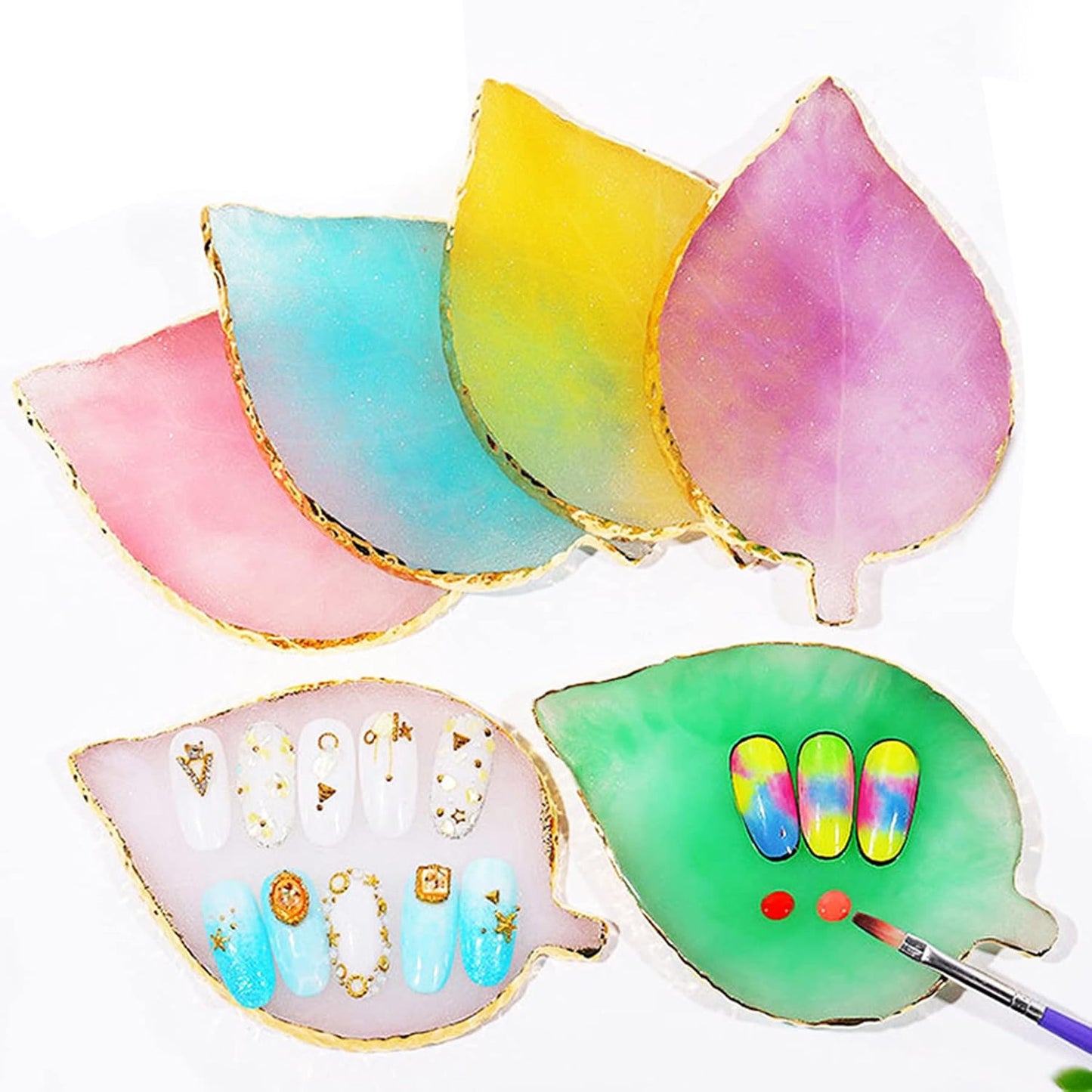 1 Piece Nail Art Palette Nail Polish Palette Mixing Palette Makeup Plate Nail Plates for Nail Art Nail Tip Holder Nail Art Display (Blue Leaf)