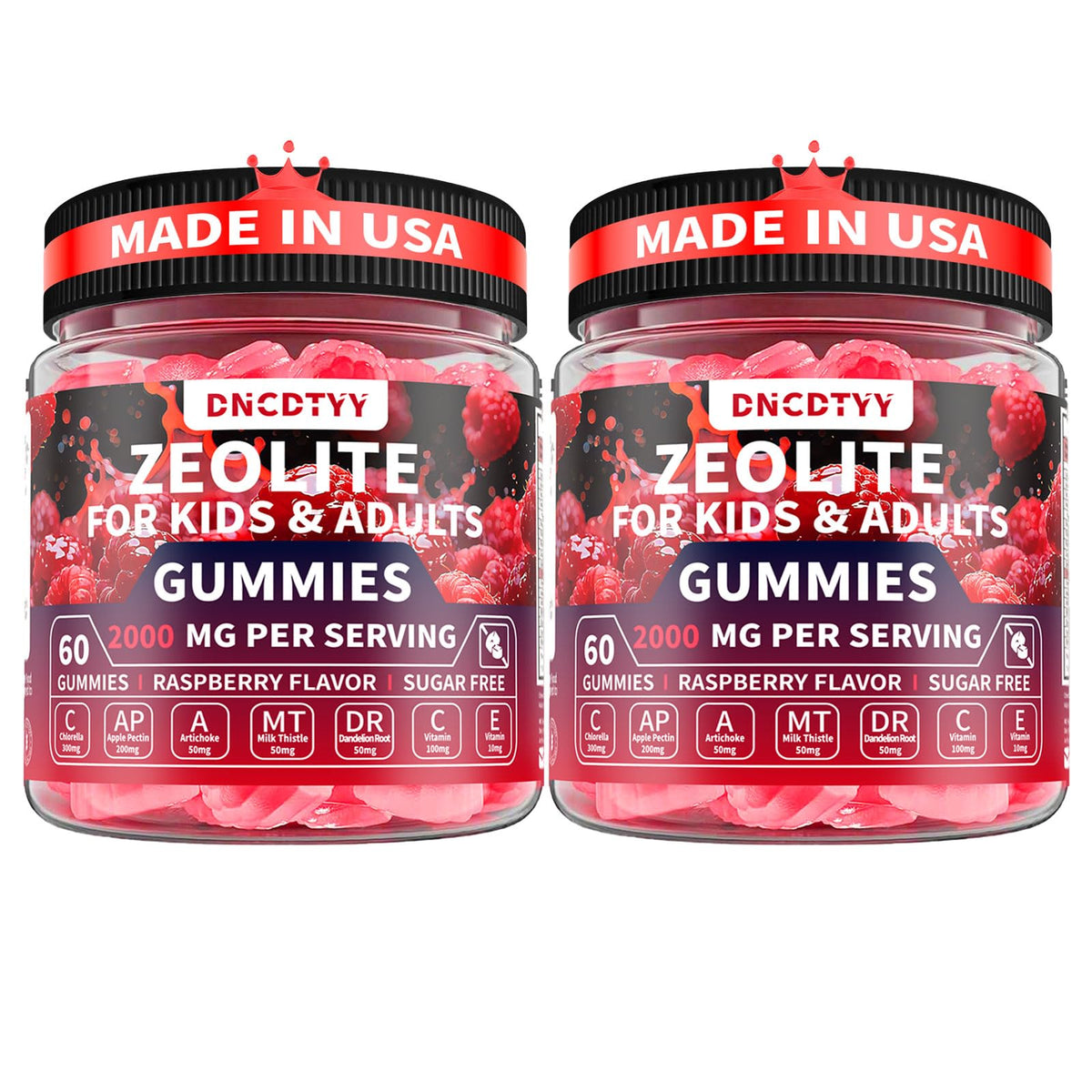 Zeolite Detox for kids & Adult Sugar Free Zeolite Detox Gummies with Chlorella, Apple Pectin, Artichoke, Milk Thistle, Dandelion, Vitamin C & E for Immune & Gut 60 Counts Raspberry Flavor, 2 Packs