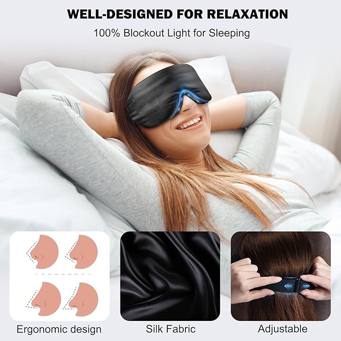 Sleep Eye Mask with Heat and Cooling for Dry Eyes Migraines, USB Electric Heated Eye Mask for Sleeping Meditation Travel Gifts for Women & Men (Black)