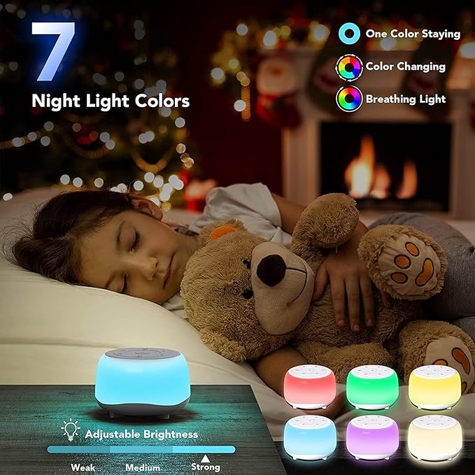 White Noise Machine with 7 Color Night Light and 34 Sleep Aid Sounds for Soothing Emotions, Promoting Sleep, Sound Machine with Timer Adjustable Brightness for Baby Kids Adults（C）