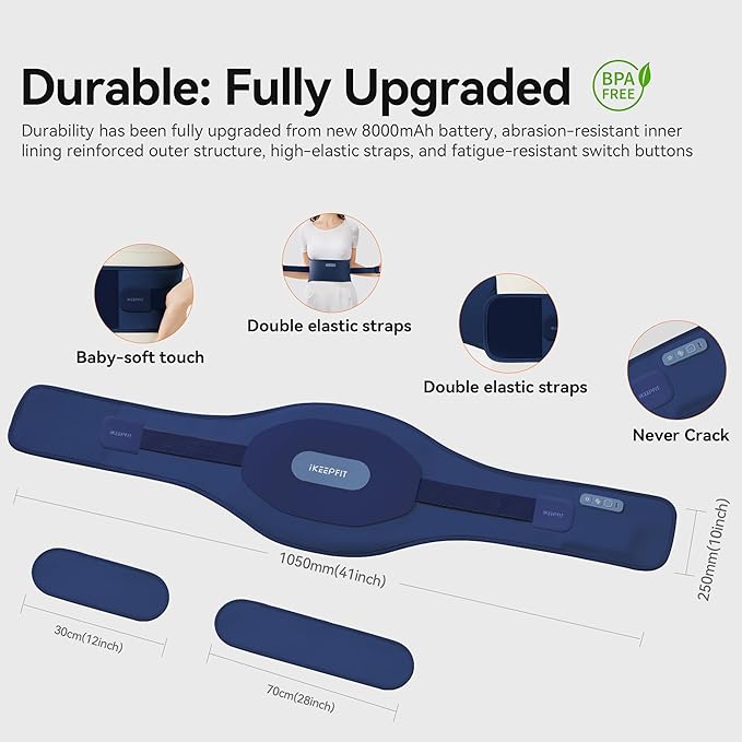 Cordless Heating Pad for Back Pain Relief: MAXwarm 3.0[2025 Upgraded], IKEEPFIT Electric Heat Pad with Massager for Period Cramps, Extra Large 65", 8000mAh Battery, Gift for Women Men (Blue)
