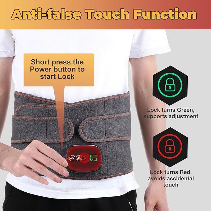 Cordless Heating Pad with Vibration for Back Pain Relief, XL Heated Back Belt Wrap with 3 Fast Heating and Vibration Massage Modes, 5000mAh Battery Operated Heat Pad for Back, Waist, Lumbar (Grey)