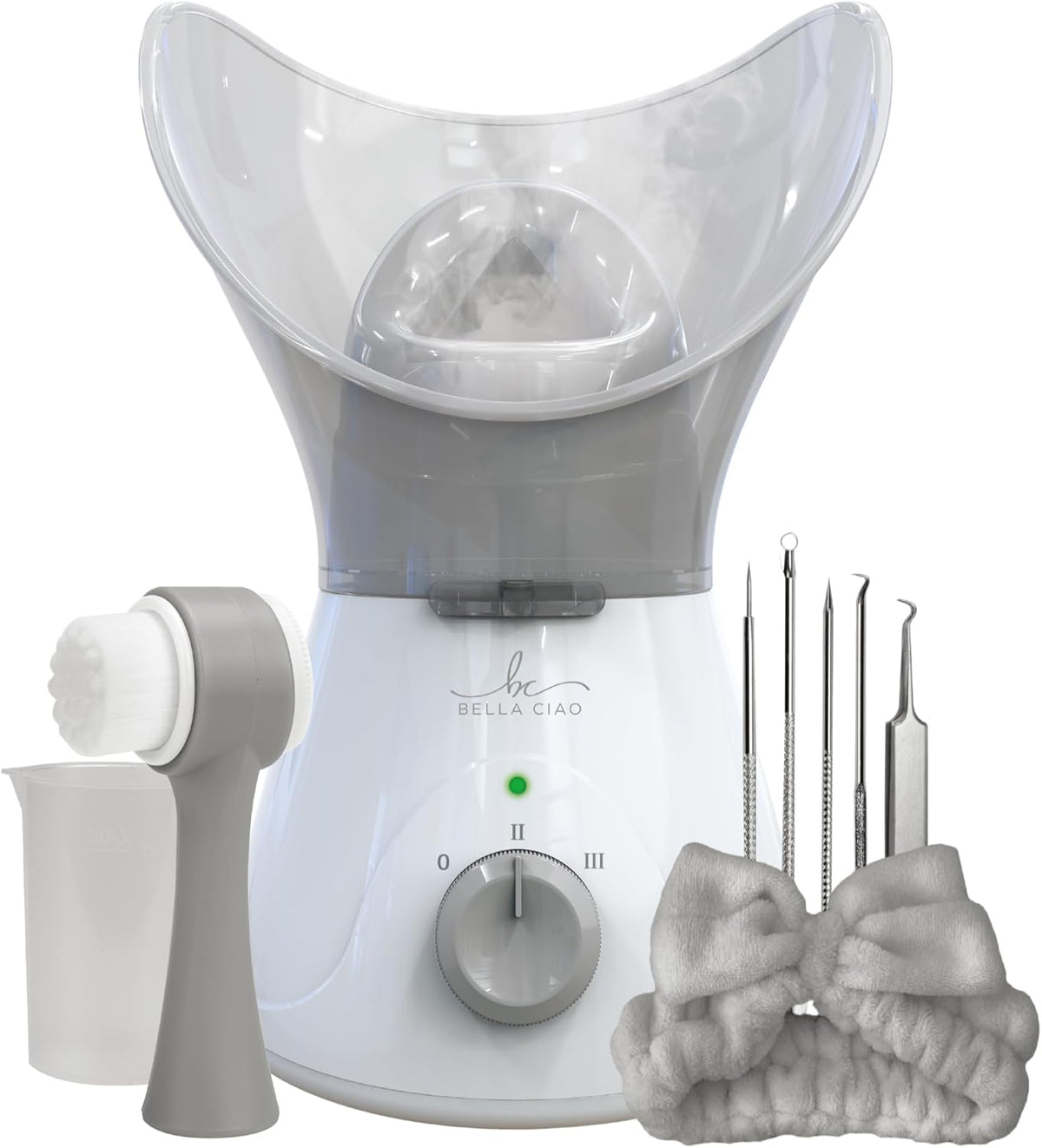 Bella Ciao 11-Piece Gentle Face Steamer Set with 2 Settings, At-Home Facial Spa Kit with Accessories, Facial Essentials, Includes Cleansing Brush and Blackhead-Remover Tools for Deep Pore Cleaning