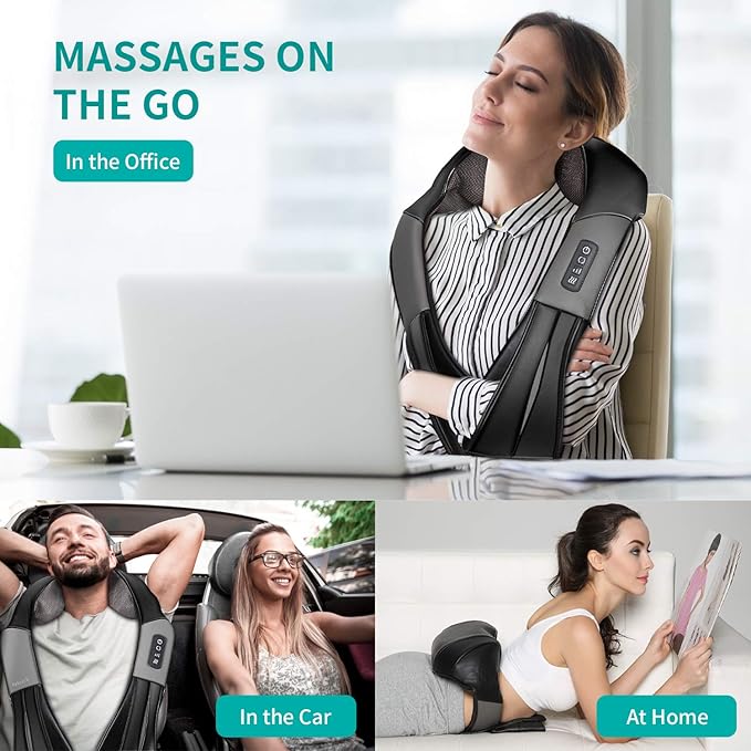 Shiatsu Neck and Back Massager with Soothing Heat, Nekteck Electric Deep Tissue 3D Kneading Massage Pillow for Shoulder, Leg, Body Muscle Pain Relief, Home, Office, and Car Use