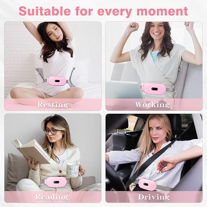 Heating Pads, Glyduny Period Cramp Massager Portable Cordless Heating Pad with 6 Heat Levels and 6 Massage Modes for Back Pain Relief Menstrual Heating Pad (Pink)