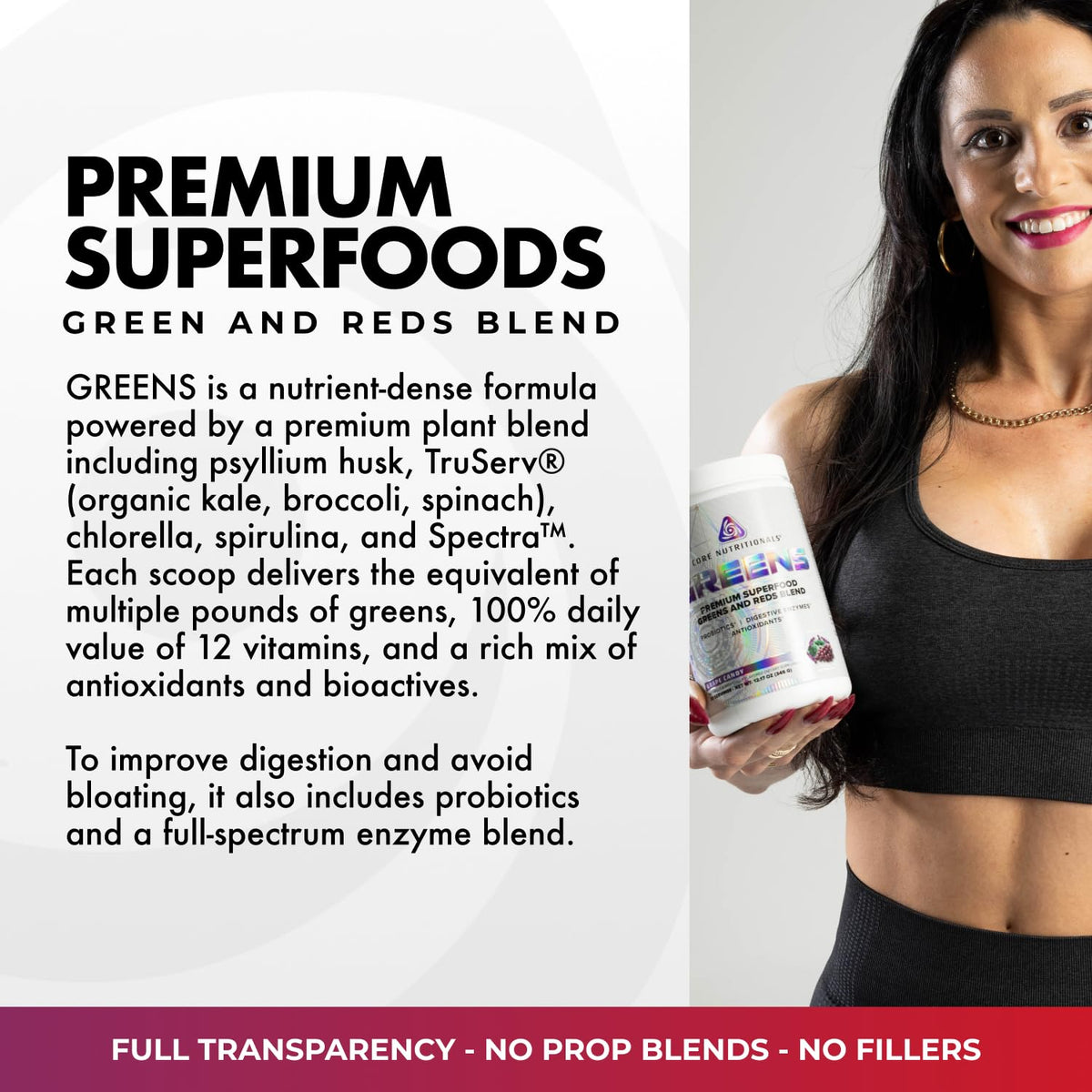 Core Nutritionals Greens | Premium Superfood Reds & Greens Blend | 5 Billion CFU Probiotics, Digestive Enzymes, & Antioxidants | 30 Servings (Chocolate Decadence)
