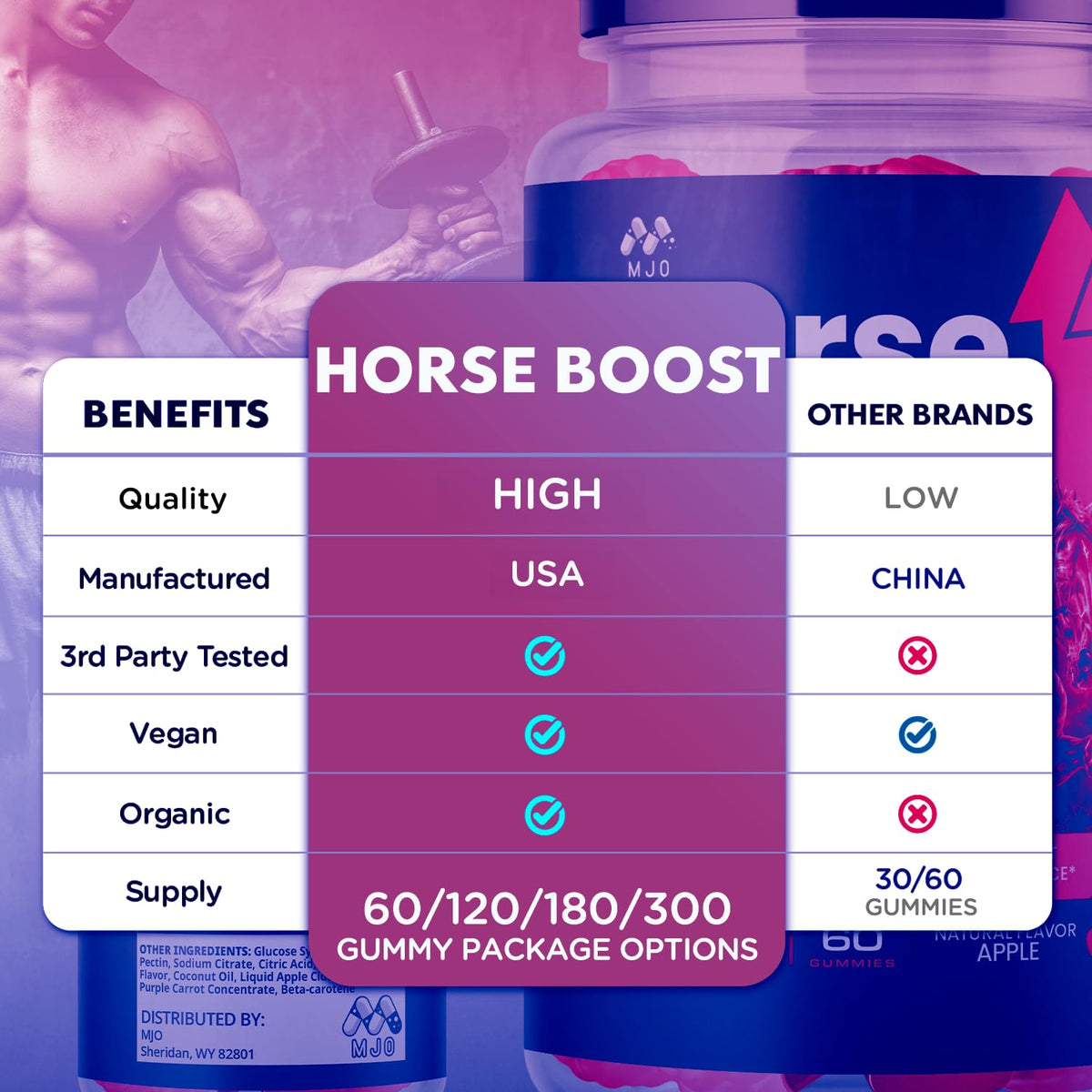 (5 Pack) Horse Boost Gummies for Men, Official Horse Boost Male Performance Support Supplement with All Natural Ingredients, Maximum Strength HorseBoost Advanced Mens Multivitamin Gummy (300 Gummies)