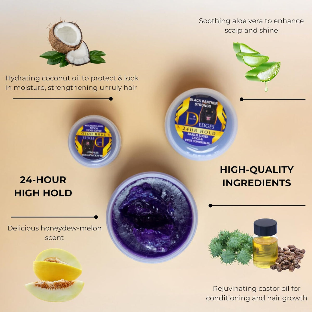 Black Panther Extra Hold Edge Control & Braiding Gel – Natural Instant Edge Control for Black Hair, 4C Gel for Women & Men. 4 oz, Purple