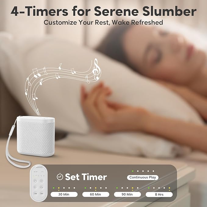 Portable Sound Machine for Travel, White Noise Sound Machine for Sleeping, 52-Hour Lasting Mini Noise Machine with 21 Quality Non-looping Sounds, Headphone Jack, Memory, Timer for Adults,Hotel (White)