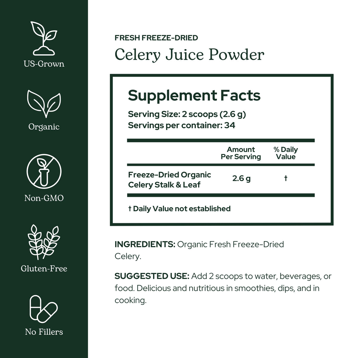 Eclectic Herb - Organic Celery Juice Powder | Nutritional Supplement | Hydration + Wellness Support, Vitamins + Minerals | Freeze Dried, USDA Organic, Non-GMO, Vegan, Gluten Free (3.2 oz | 90 g)