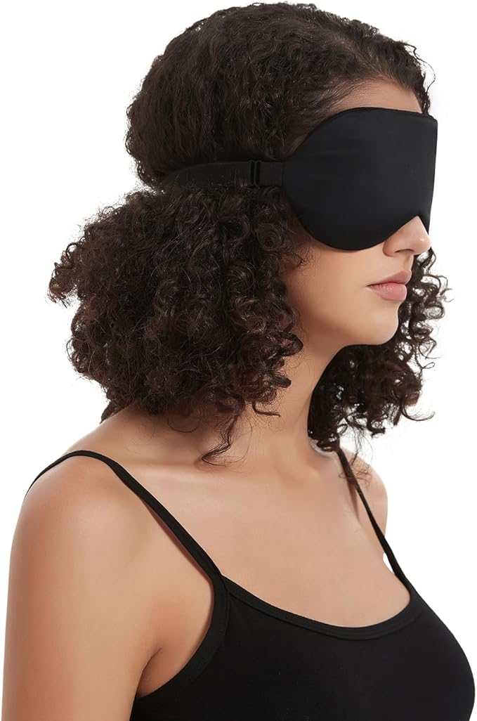 Alaska Bear Sleep Mask Silk Cover Eye Contour Built-in No Pressure for Sleeping, Upgrade Over Conventional Flat Satin Eye Masks, Machine Washable (Black)