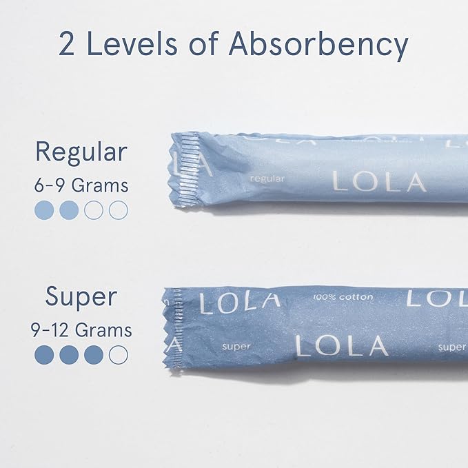 LOLA Organic Cotton Tampons with Cardboard Applicator, 36 Count (2 Packs of 18) - Tampons Super, Period Feminine Hygiene Products, HSA FSA Approved Products Feminine Care