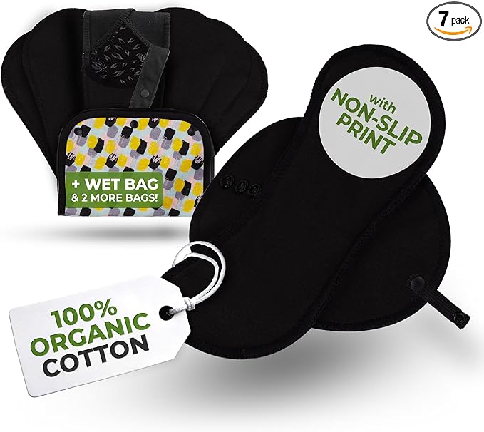 Non-Slip Organic Reusable Panty Liners for Women & Teens (Small, 7-Pack); High-Temp Washable Cotton Cloth Liners; Stay Fresh & Dry, for Daily Vaginal Discharge Only; 100% Breathable (no PUL/TPU)
