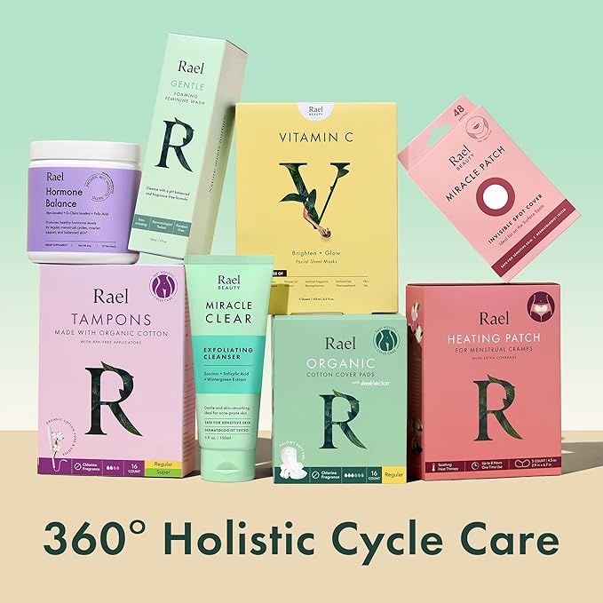 Rael Feminine Care, Period Essential for Women - Organic Cotton Cover Regular & Overnight Pads for Women, Regular Panty Liners and Feminine Wipes