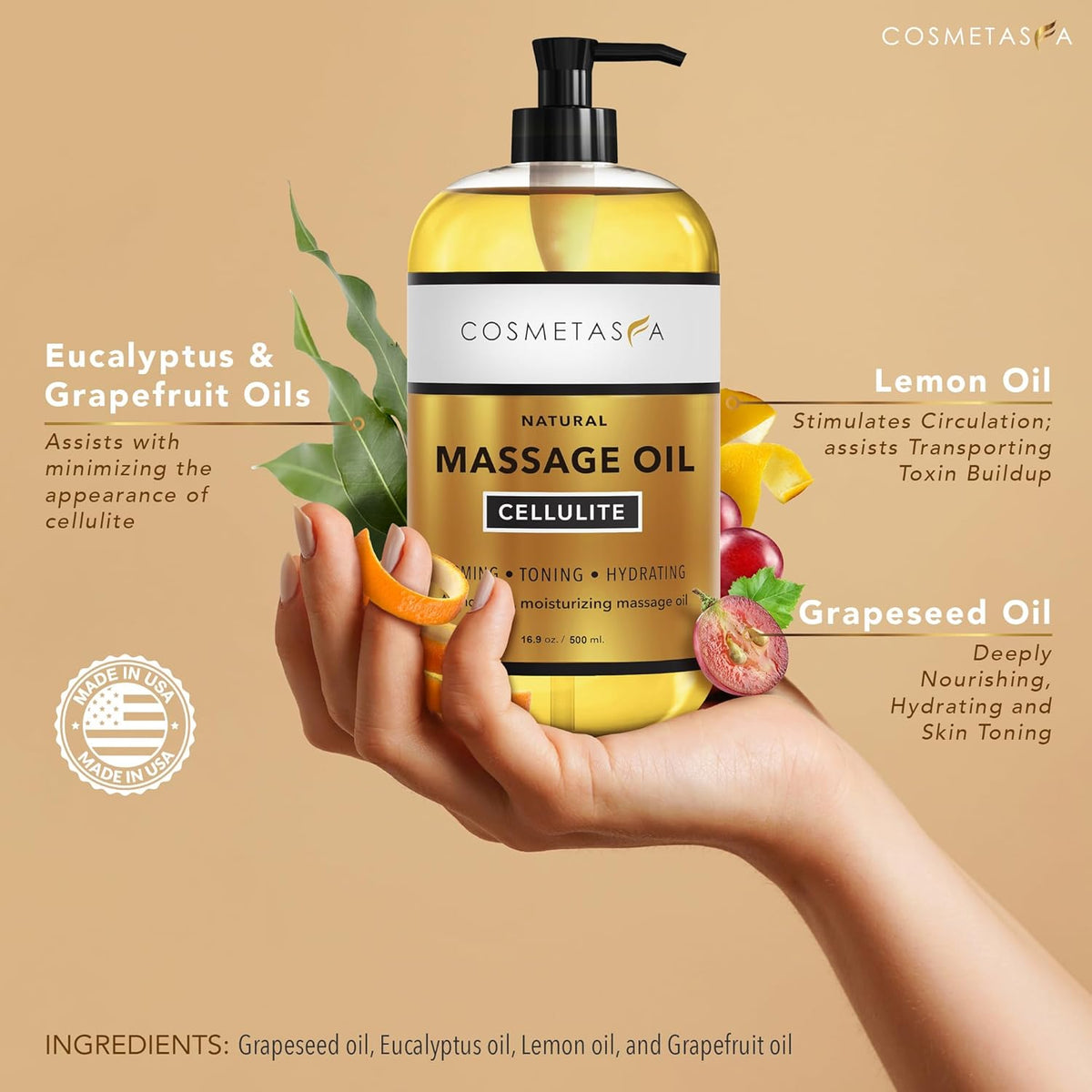 Cellulite Massage Oil & Hot Cream - 100% Natural Cellulite Oil & Gel, Highly Absorbable, Firm, Tone, Tighten & Moisturize Skin - Soothes Muscles (16.9 Fl Oz Each Bottle)