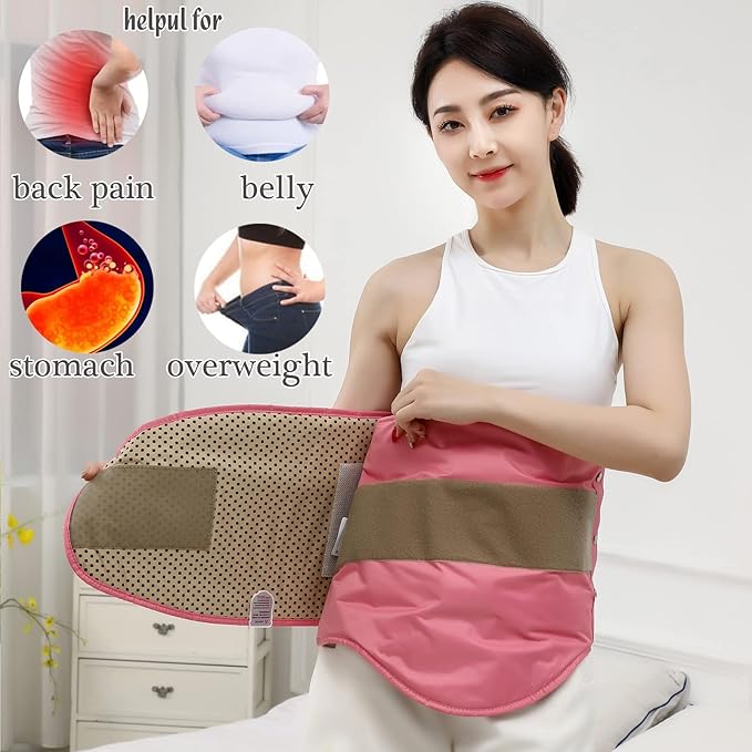 Heating Sauna Belt with Hot Compress & Vibration Massage，Lumbar Abdominal Stomach Belly Massager Back Pain Relief Machine,for Body Muscle Relax, Waist Trimmer Fitness Home Exercise(Pink)