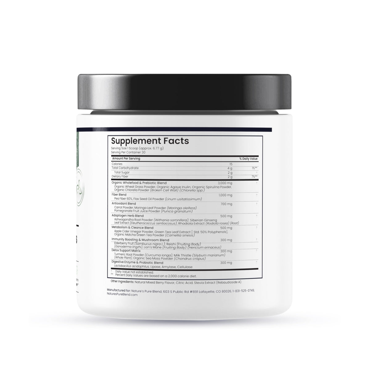 Nature's Pure Blend Super Greens Powder – Organic Greens Superfood Powder Supplements for Green Juice & Smoothie – Probiotic - Drink Mix for Energy Wellness and Digestion (Matcha Flavor, 30 Servings)